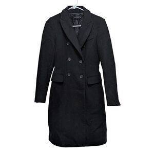 ZARA Woman XS Wool Blend Double Breasted Pea Coat Black